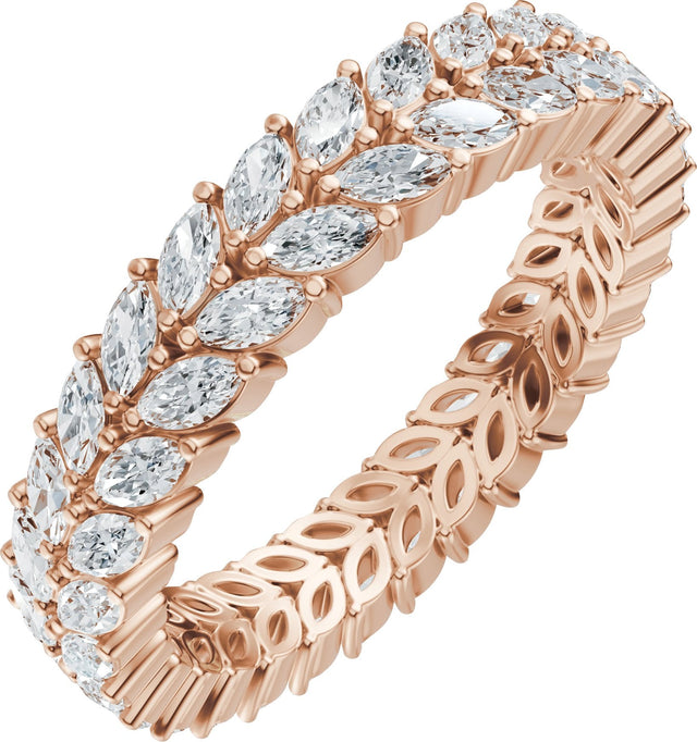 14K Gold Marquise Natural Diamond Eternity Band - 3x1.5mm Stones - Rose Gold