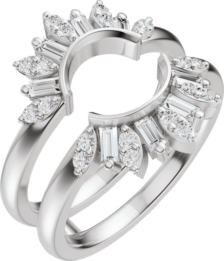 14K Gold Straight Baguette Natural Diamond Ring Guard - 3/8 CTW - White Gold