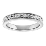 14K Gold Round Lab-Grown Diamond Milgrain Edge Accented Floral Band - 02-06 CTW - White Gold - view 8