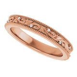 14K Gold Round Lab-Grown Diamond Milgrain Edge Accented Floral Band - 02-06 CTW - Rose Gold - view 10