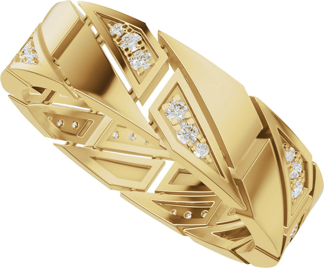 14K Gold Round Lab-Grown Diamond Patterned Eternity Band - 1.3mm Stones - Yellow Gold - view 10