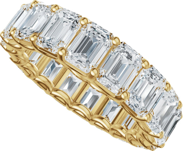 14K Gold Emerald Lab-Grown Diamond Low Profile Eternity Band - 5x3.5mm Stones - Yellow Gold - view 5