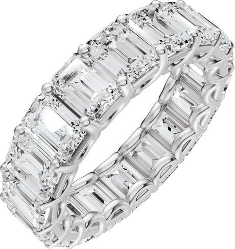 14K Gold Emerald Lab-Grown Diamond Low Profile Eternity Band - 5x3.5mm Stones - White Gold