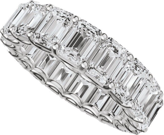 14K Gold Emerald Lab-Grown Diamond Low Profile Eternity Band - 5x3.5mm Stones - White Gold - view 5