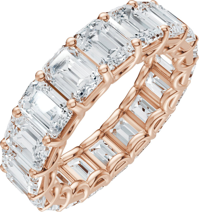 14K Gold Emerald Natural Diamond Low Profile Eternity Band - 5x3.5mm Stones - Rose Gold