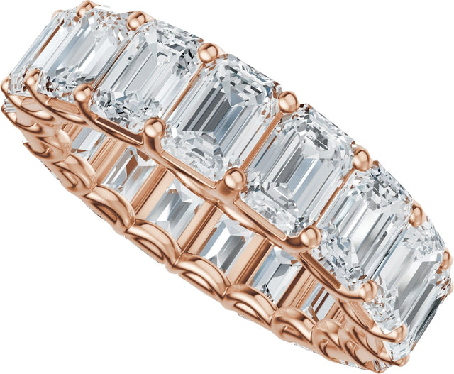 14K Gold Emerald Natural Diamond Low Profile Eternity Band - 5x3.5mm Stones - Rose Gold - view 5