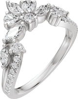 14K Gold Marquise Natural Diamond Contour Band - 3/4 CTW - White Gold