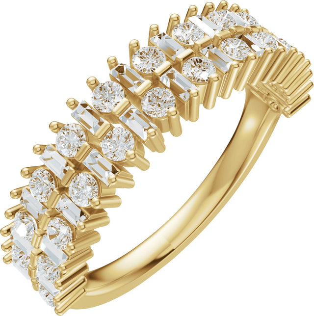 14K Gold Round Lab-Grown Diamond Multi-Shape Double Row Anniversary Band - 1 CTW - Yellow Gold