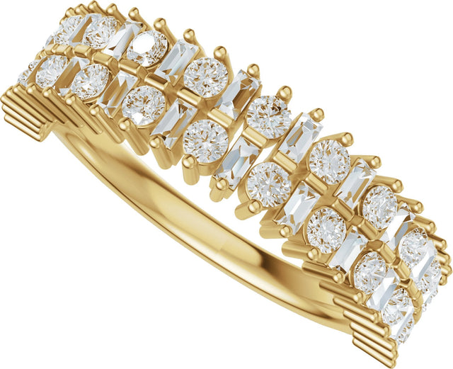 14K Gold Round Lab-Grown Diamond Multi-Shape Double Row Anniversary Band - 1 CTW - Yellow Gold - view 5