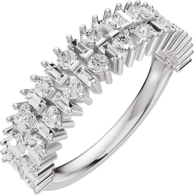 Platinum Round Lab-Grown Diamond Multi-Shape Double Row Anniversary Band - 1 CTW
