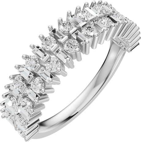 14K Gold Round Natural Diamond Multi-Shape Double Row Anniversary Band - 1 CTW - White Gold