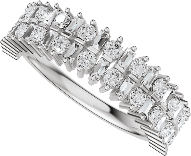 14K Gold Round Lab-Grown Diamond Multi-Shape Double Row Anniversary Band - 1 CTW - White Gold - view 5