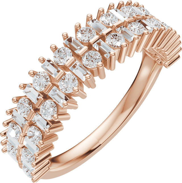14K Gold Round Natural Diamond Multi-Shape Double Row Anniversary Band - 1 CTW - Rose Gold