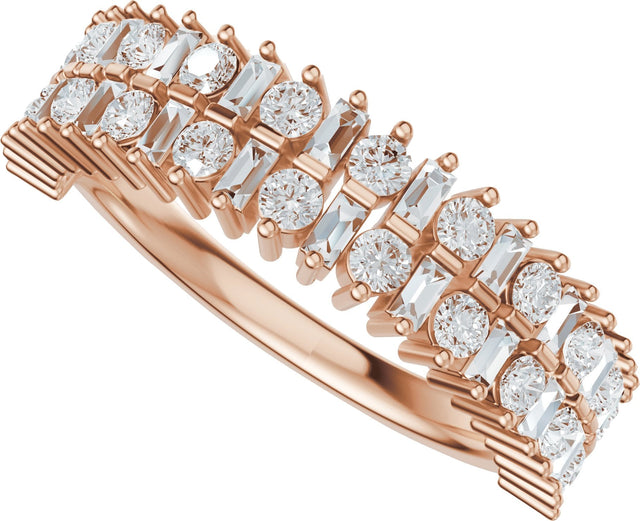 14K Gold Round Lab-Grown Diamond Multi-Shape Double Row Anniversary Band - 1 CTW - Rose Gold - view 5