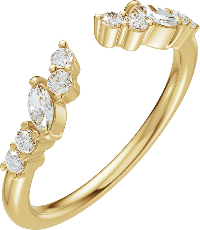 14K Gold Marquise Natural Diamond Accented Open Band - Stones - Yellow Gold
