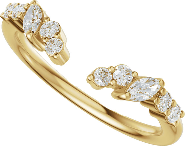 14K Gold Marquise Natural Diamond Accented Open Band - Stones - Yellow Gold - view 5