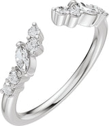14K Gold Marquise Lab-Grown Diamond Accented Open Band - Stones - White Gold