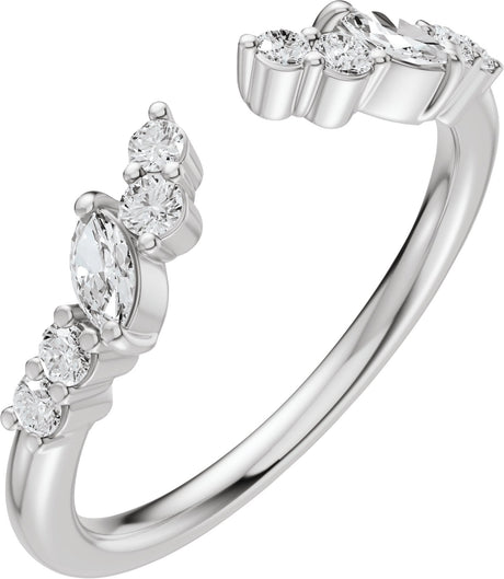 14K Gold Marquise Lab-Grown Diamond Accented Open Band - Stones - White Gold