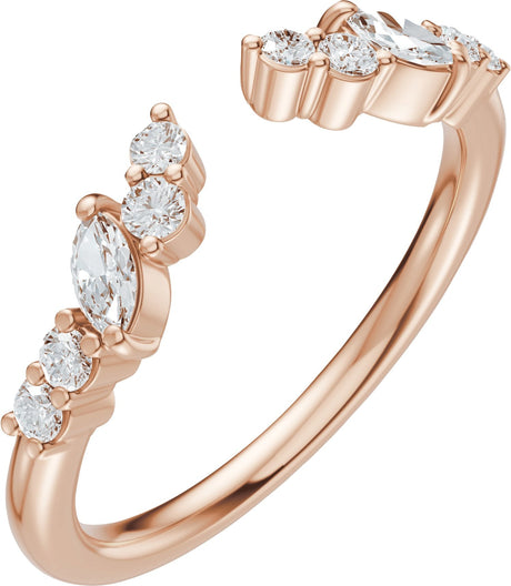 14K Gold Marquise Lab-Grown Diamond Accented Open Band - Stones - Rose Gold