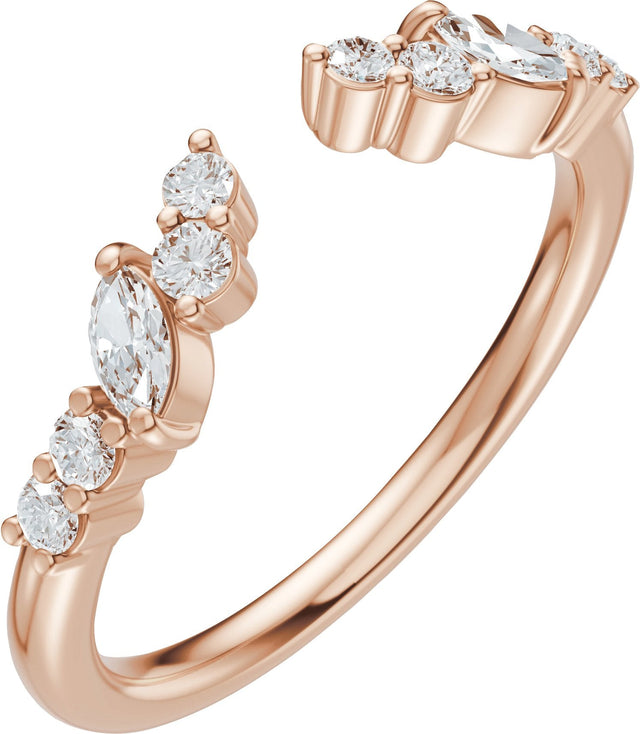 14K Gold Marquise Natural Diamond Accented Open Band - Stones - Rose Gold