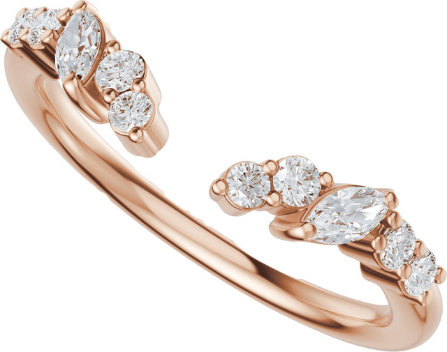14K Gold Marquise Natural Diamond Accented Open Band - Stones - Rose Gold - view 5