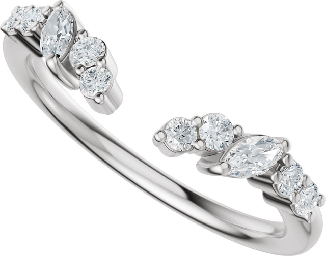 Platinum Marquise Lab-Grown Diamond Accented Open Band - Stones - view 5