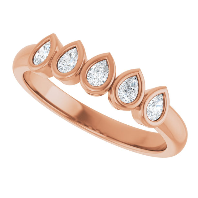 14K Gold Pear Lab-Grown Diamond Bezel-Set Five-Stone Anniversary Band - 3/8-1 CTW - Rose Gold - view 5
