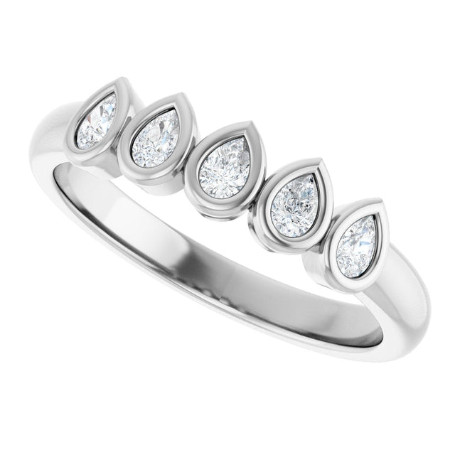 Platinum Pear Natural Diamond Bezel-Set Five-Stone Anniversary Band - 3/8-1 CTW - view 5