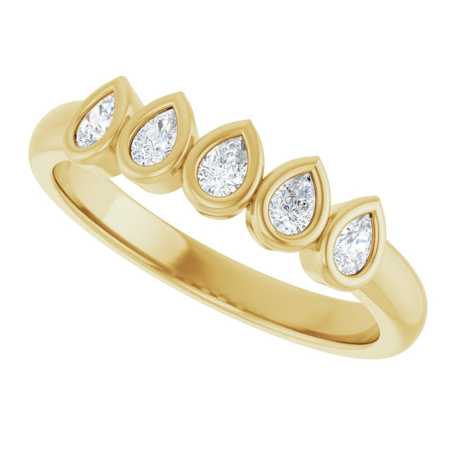 14K Gold Pear Lab-Grown Diamond Bezel-Set Five-Stone Anniversary Band - 3/8-1 CTW - Yellow Gold - view 5