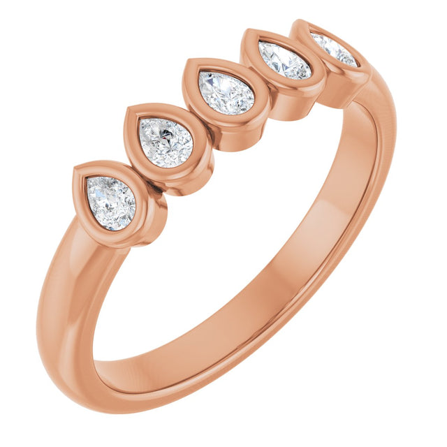 14K Gold Pear Lab-Grown Diamond Bezel-Set Five-Stone Anniversary Band - 3/8-1 CTW - Rose Gold