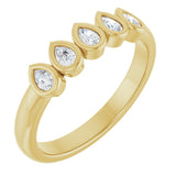 14K Gold Pear Natural Diamond Bezel-Set Five-Stone Anniversary Band - 3/8-1 CTW - Yellow Gold