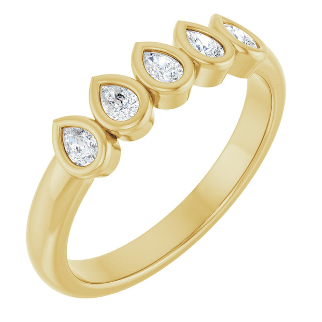 14K Gold Pear Natural Diamond Bezel-Set Five-Stone Anniversary Band - 3/8-1 CTW - Yellow Gold