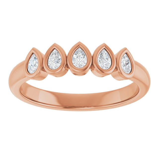 14K Gold Pear Lab-Grown Diamond Bezel-Set Five-Stone Anniversary Band - 3/8-1 CTW - Rose Gold - view 3