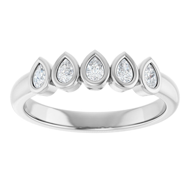 14K Gold Pear Lab-Grown Diamond Bezel-Set Five-Stone Anniversary Band - 3/8-1 CTW - White Gold - view 3