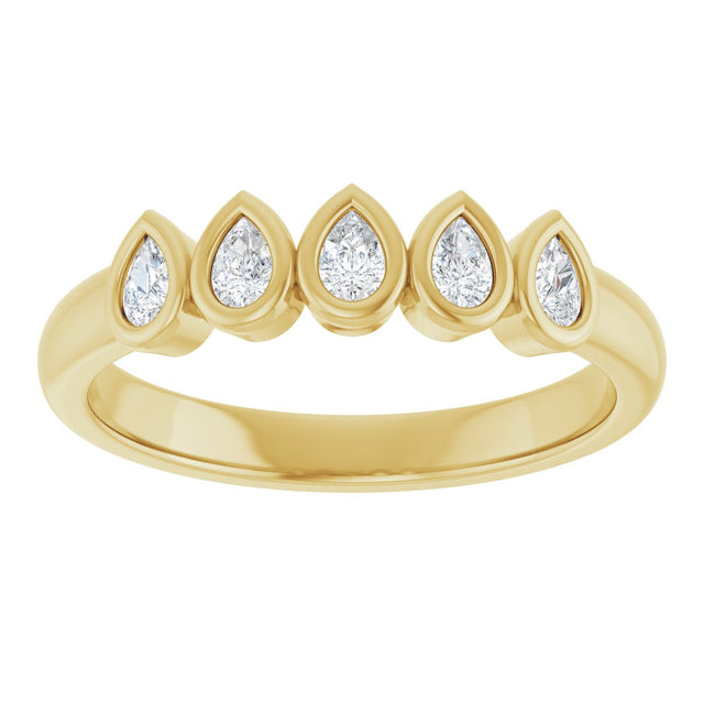 14K Gold Pear Natural Diamond Bezel-Set Five-Stone Anniversary Band - 3/8-1 CTW - Yellow Gold - view 3