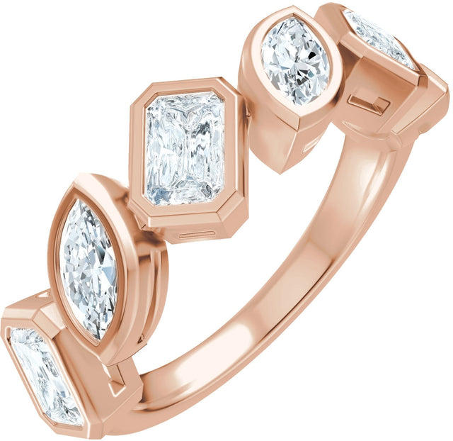 14K Gold Emerald Lab-Grown Diamond Bezel-Set Multi-Shape Anniversary Band - 1 3/4 CTW - Rose Gold