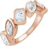 14K Gold Emerald Natural Diamond Bezel-Set Multi-Shape Anniversary Band - 1 3/4 CTW - Rose Gold