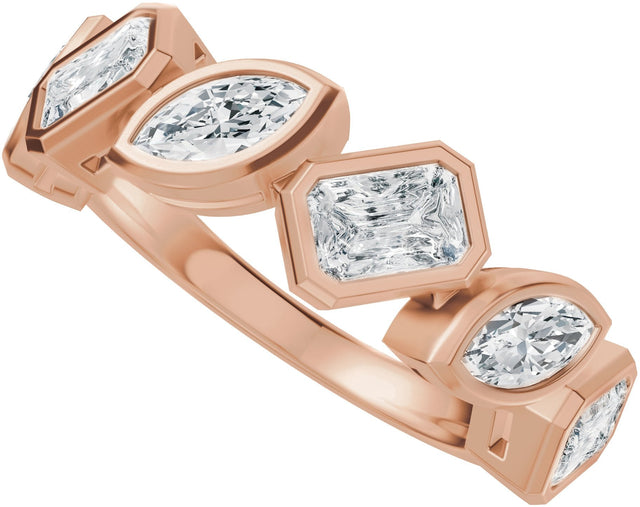 14K Gold Emerald Lab-Grown Diamond Bezel-Set Multi-Shape Anniversary Band - 1 3/4 CTW - Rose Gold - view 5