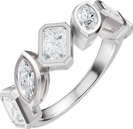 14K Gold Emerald Lab-Grown Diamond Bezel-Set Multi-Shape Anniversary Band - 1 3/4 CTW - White Gold