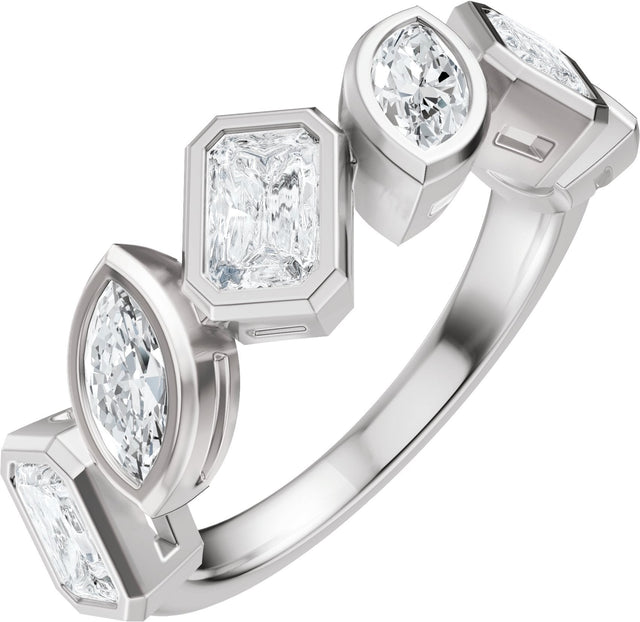 14K Gold Emerald Lab-Grown Diamond Bezel-Set Multi-Shape Anniversary Band - 1 3/4 CTW - White Gold