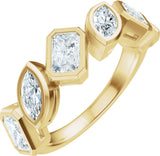 14K Gold Emerald Natural Diamond Bezel-Set Multi-Shape Anniversary Band - 1 3/4 CTW - Yellow Gold