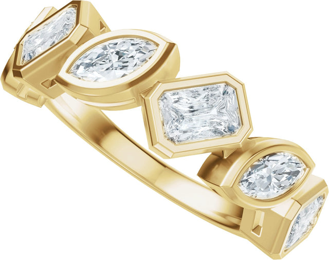 14K Gold Emerald Lab-Grown Diamond Bezel-Set Multi-Shape Anniversary Band - 1 3/4 CTW - Yellow Gold - view 5