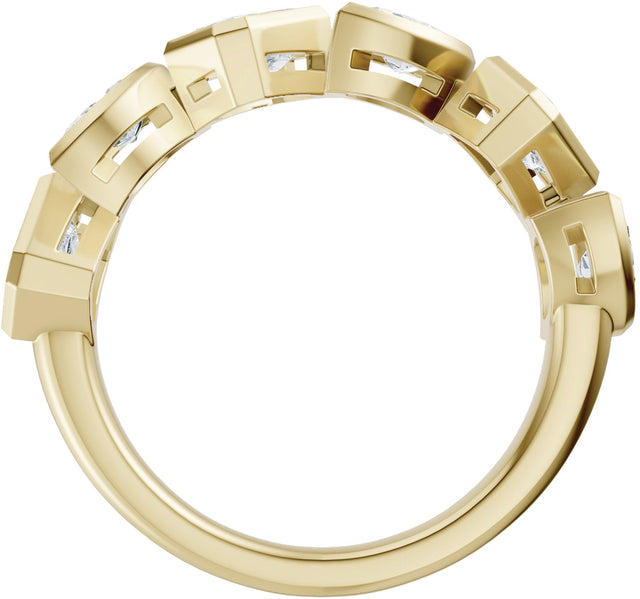 14K Gold Emerald Lab-Grown Diamond Bezel-Set Multi-Shape Anniversary Band - 1 3/4 CTW - Yellow Gold - view 2