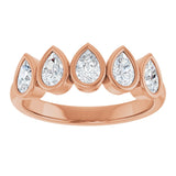 14K Gold Pear Natural Diamond Bezel-Set Five-Stone Anniversary Band - 3/8-1 CTW - Rose Gold - view 3