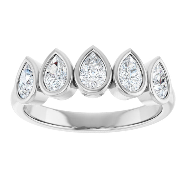 14K Gold Pear Lab-Grown Diamond Bezel-Set Five-Stone Anniversary Band - 3/8-1 CTW - White Gold - view 3