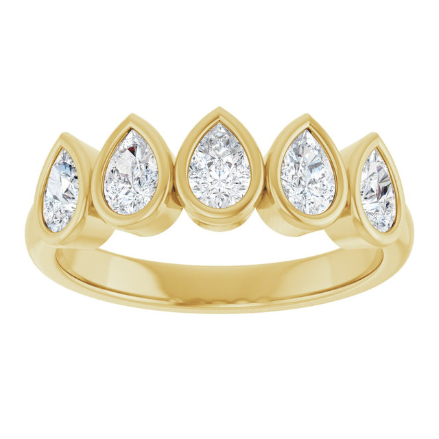 14K Gold Pear Natural Diamond Bezel-Set Five-Stone Anniversary Band - 3/8-1 CTW - Yellow Gold - view 3