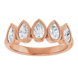 14K Gold Pear Natural Diamond Bezel-Set Five-Stone Anniversary Band - 3/8-1 CTW - Rose Gold - view 3