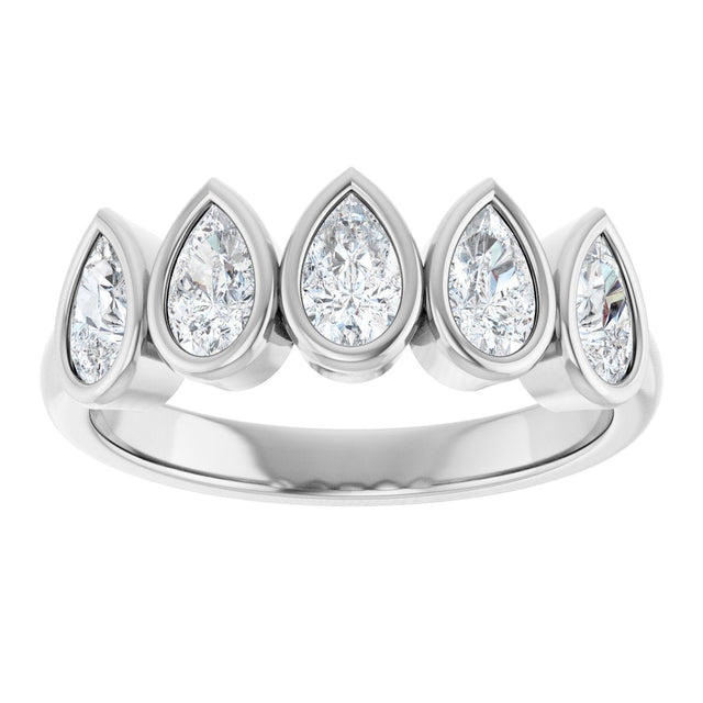 Platinum Pear Natural Diamond Bezel-Set Five-Stone Anniversary Band - 3/8-1 CTW - view 3