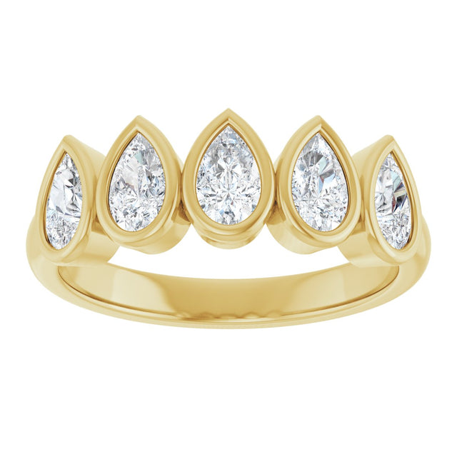 14K Gold Pear Natural Diamond Bezel-Set Five-Stone Anniversary Band - 3/8-1 CTW - Yellow Gold - view 3