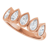 14K Gold Pear Natural Diamond Bezel-Set Five-Stone Anniversary Band - 3/8-1 CTW - Rose Gold - view 5
